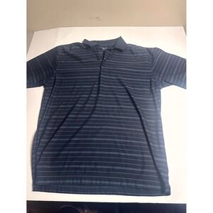 Nike Dri-Fit Golf Polo Shirt Mens Large Blue Black Striped Short Sleeve Collared